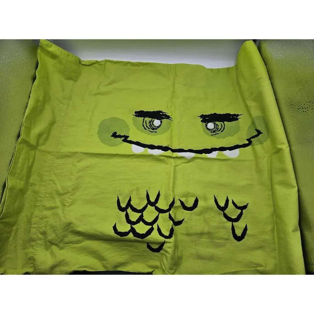 Halloween Monster Face Pillowcase Standard Size Lime Green Cotton Claw Print
